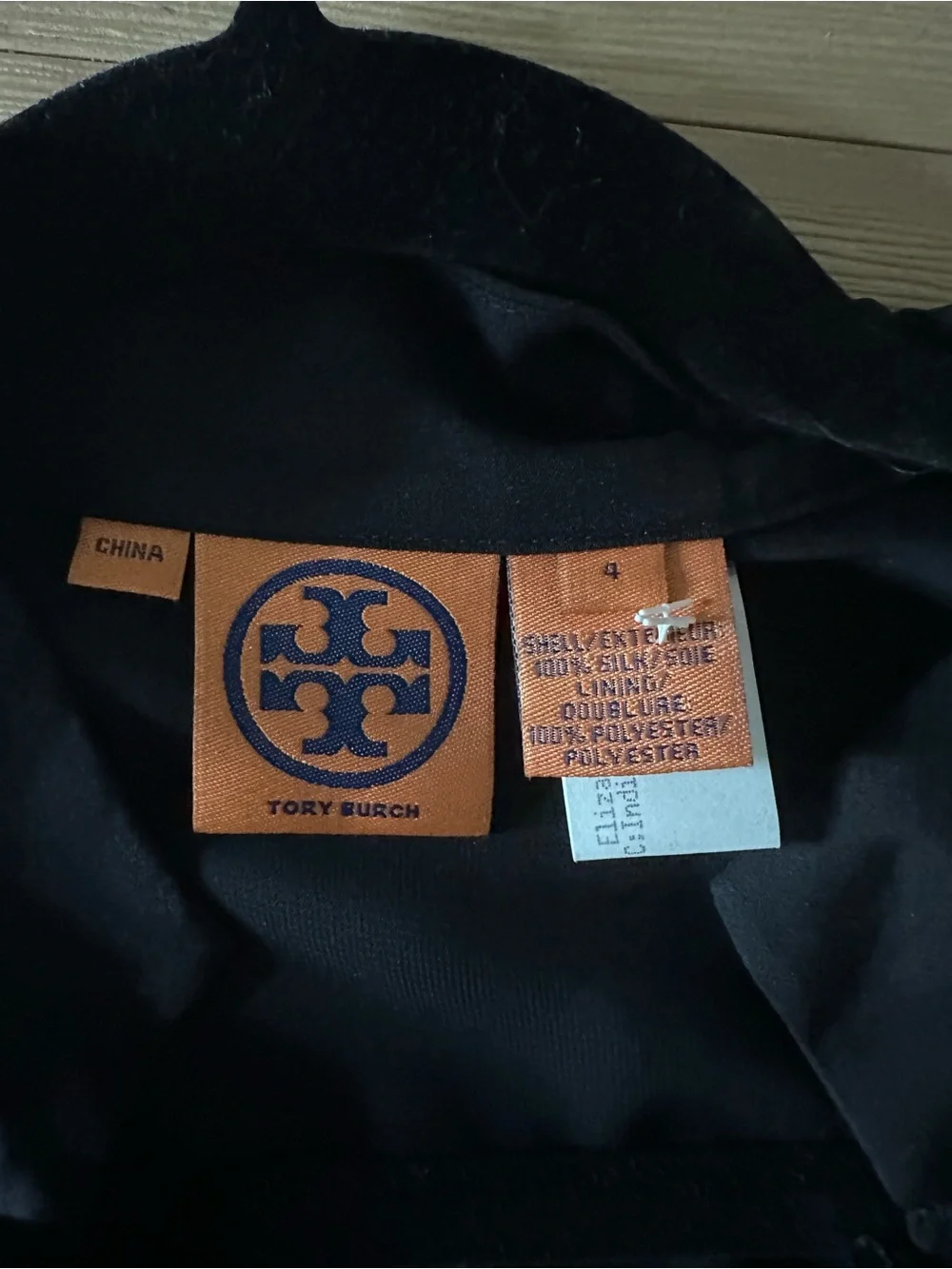 Vintage Tory Burch Black Ruffle-Front 100% silk Long Sleeve Dress